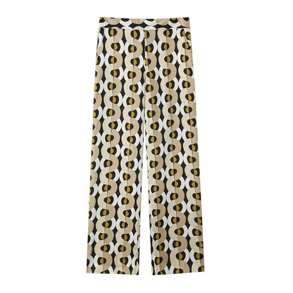 Women's Geometric Pattern Printed Shirt + Straight Leg Pants Set