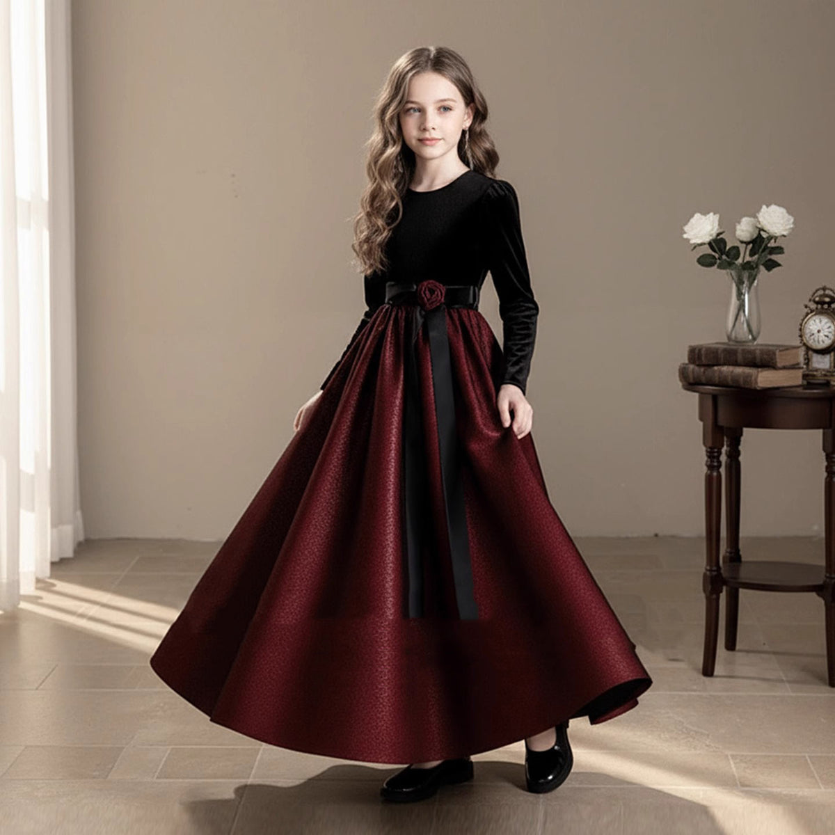 Childrens Black Velvet Princess Dress for Performance