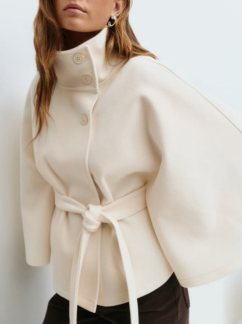 Elegant Stand Collar Cape Windbreaker Jacket