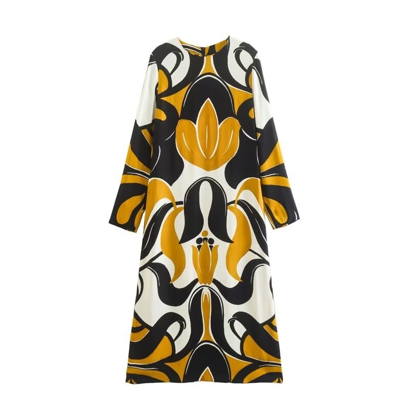 Bedrukte vintage midi-jurk voor dames