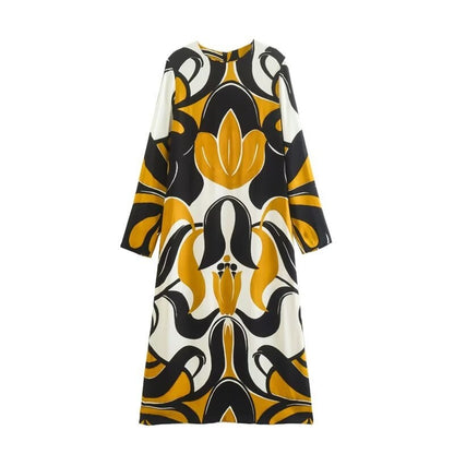 Bedrukte vintage midi-jurk voor dames