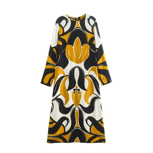 Bedrukte vintage midi-jurk voor dames