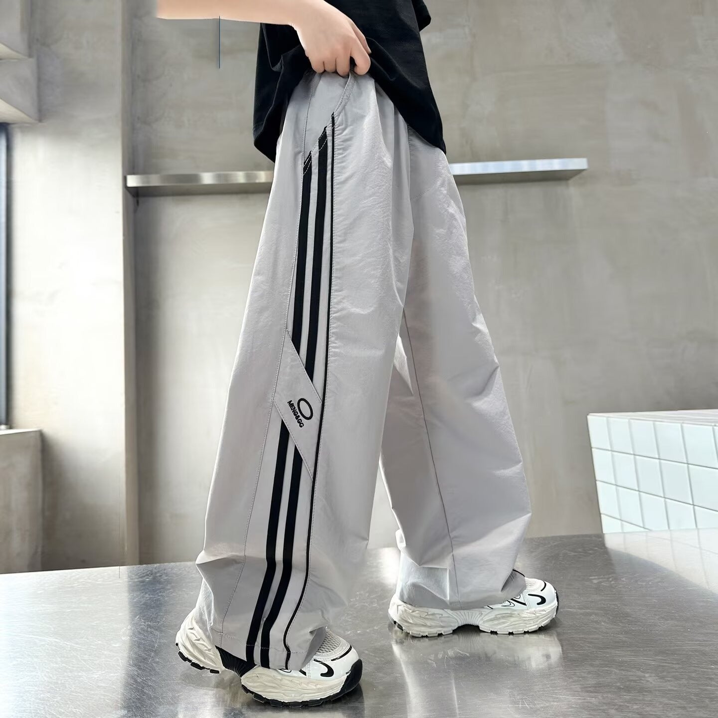Casual Loose Wide Leg Drawstring Pants for Boys Straight Leg Comfortable Kids Pants