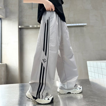 Casual Loose Wide Leg Drawstring Pants for Boys Straight Leg Comfortable Kids Pants