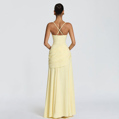 Solid-color sleeveless fitted-waist flared slip dress
