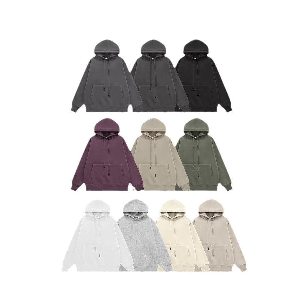 Men Solid Color Fleece Hooded Sweatshirt 350g Heavyweight Pullover