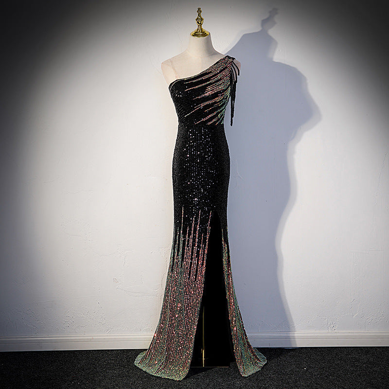 VrouwelijkOne-Shoulder Pailletten Jurk Met Lange Split