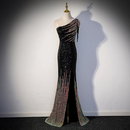 VrouwelijkOne-Shoulder Pailletten Jurk Met Lange Split