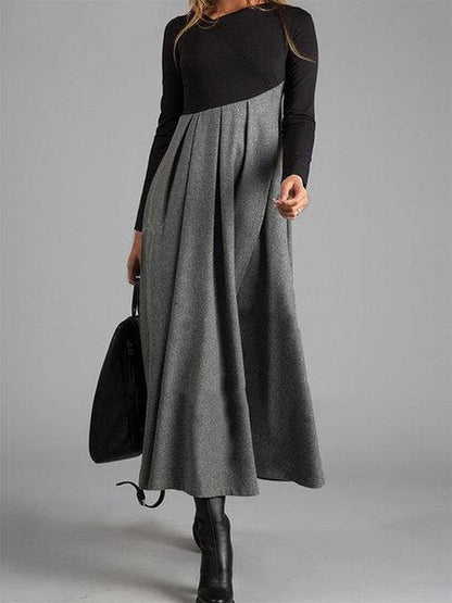 Womens Long Sleeve V-Neck Woolen Dress