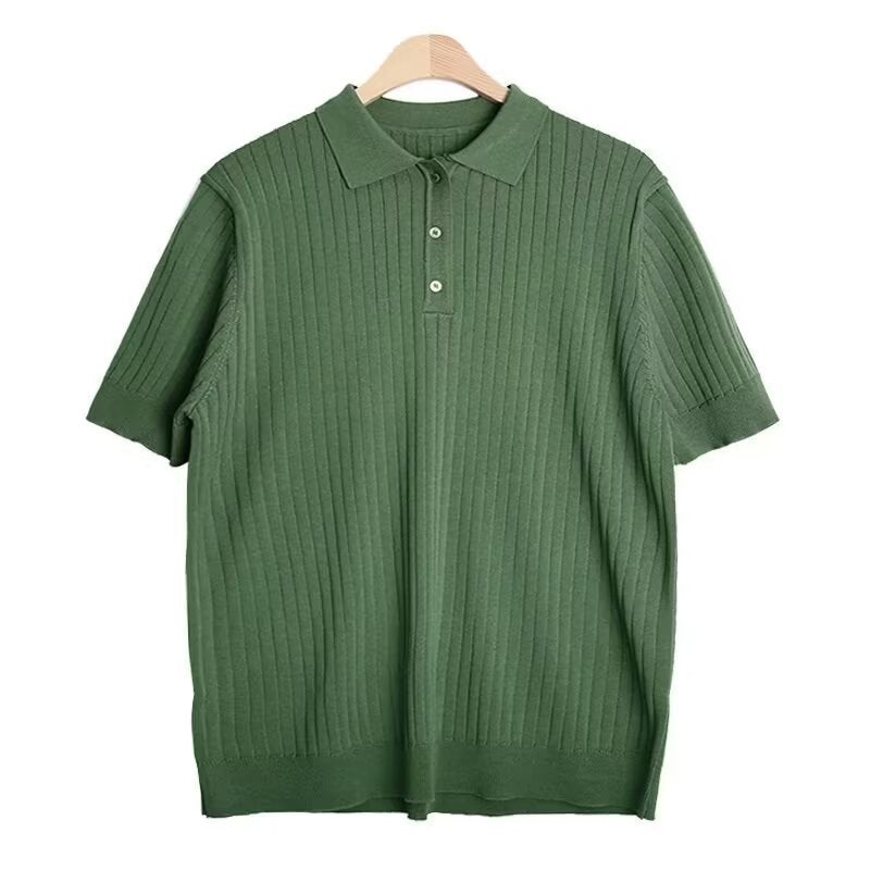 Fashion Casual Lapel Pure Color Polo Shirt Casual Knitted Short-Sleeved Men's Summer New Breathable Trendy Men's T-Shirt