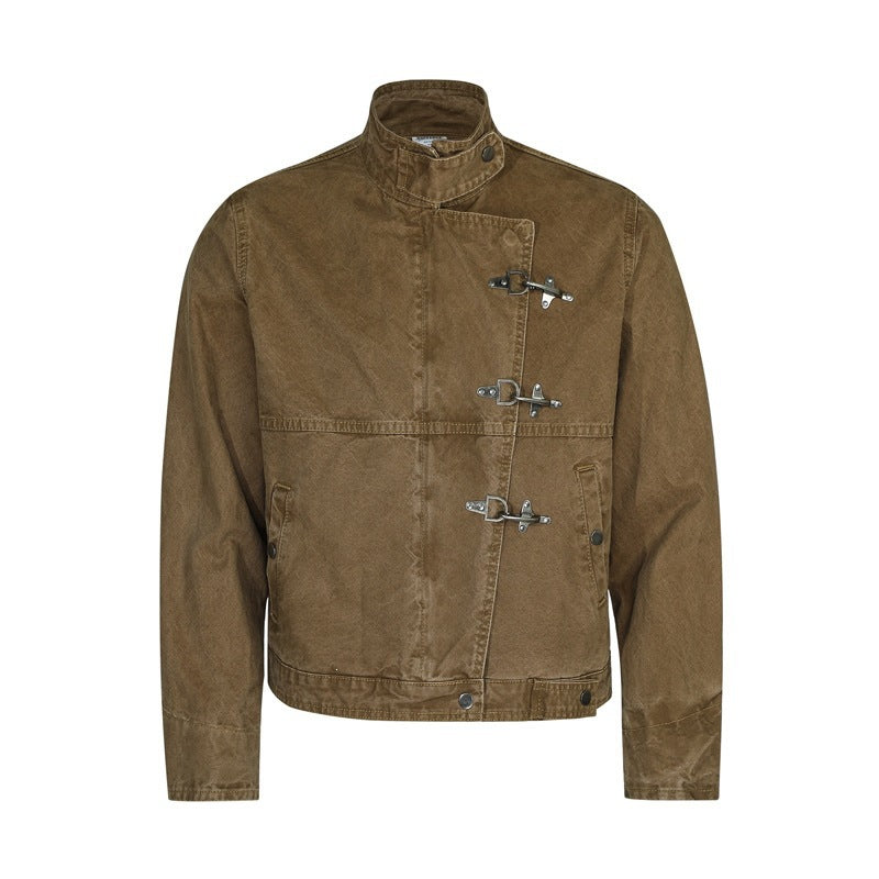 Retro Airplane Buckle Denim Jacket