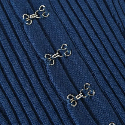 Autumn Winter Fashion Original Design Metal Buckle Knitted Shoulder Sleeve Short Dresses Two-piece Sets Women