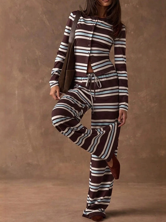 Retro Striped Pajama Set for Women