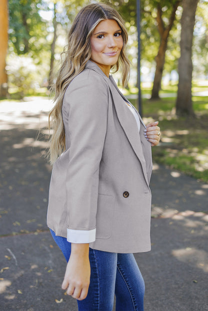 Apricot Buttoned Lapel Collar Blazer with Pocket