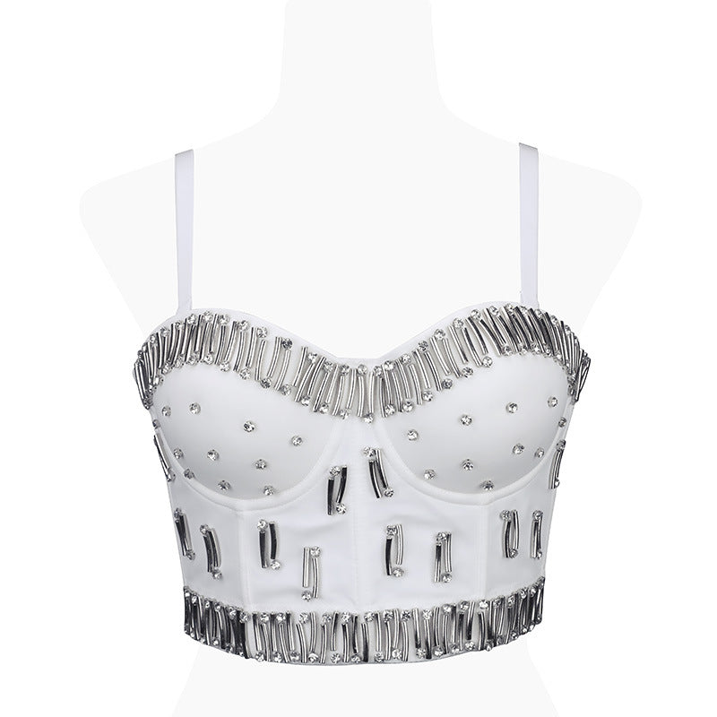 Fishbone Bustier  for Women Handmade Rhinestone Wrap Bra Fitted Elegant Mini Strap Camisole