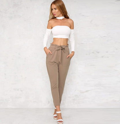 Europese paper bag taille cropped broek