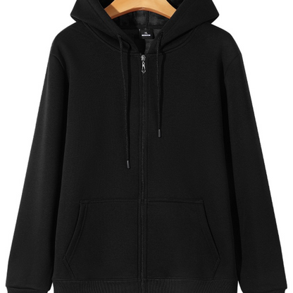 Zip-Up Hooded Cotton Cardigan Sweatshirt