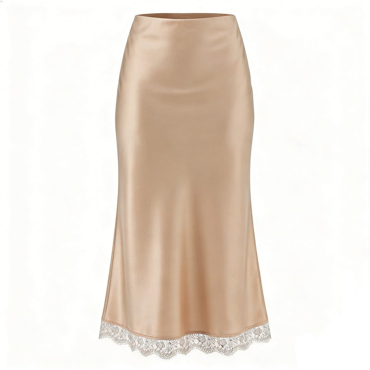 Women's High-Waisted Lace Satin A-Line Maxi Midi Skirt