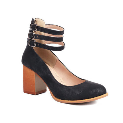Retro Mary Jane Buckle Strap High Heel Shoes
