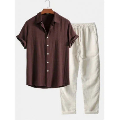 Men's Stand Collar Slim Fit Linen-Cotton Suit Set