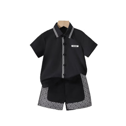 short-sleeve shirt set for boys, collar shirt and shorts two-piece set