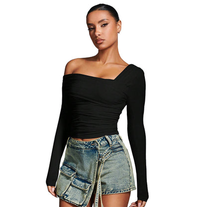 European beauty ins sexy style design square-neck short top
