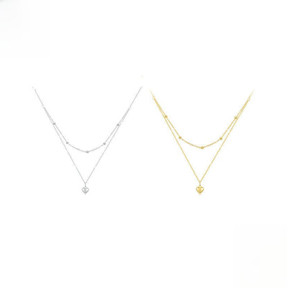 S925 Sterling Silver Heart Necklace Double Layer Layered Clavicle Chain