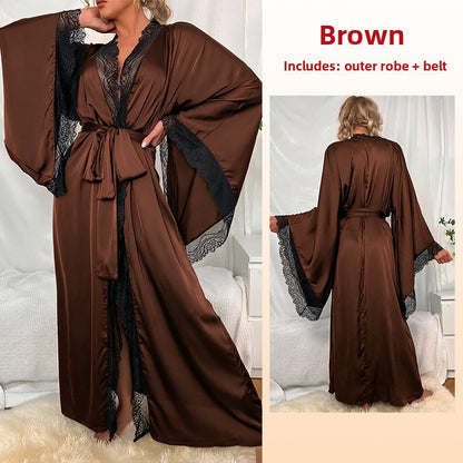 Lady's lace long-sleeved nightgown set