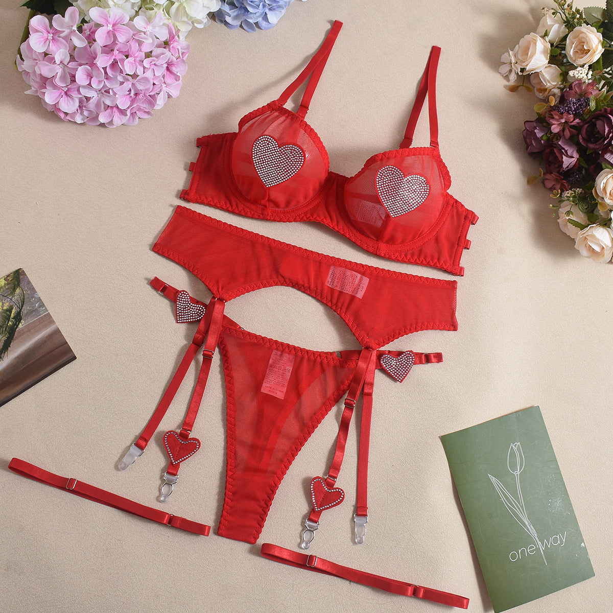 Sexy Mesh Lingerie with Heart Stickers