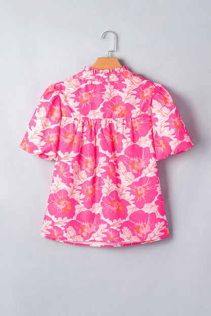 Zomerblouse met korte pofmouwen en bloemenprint