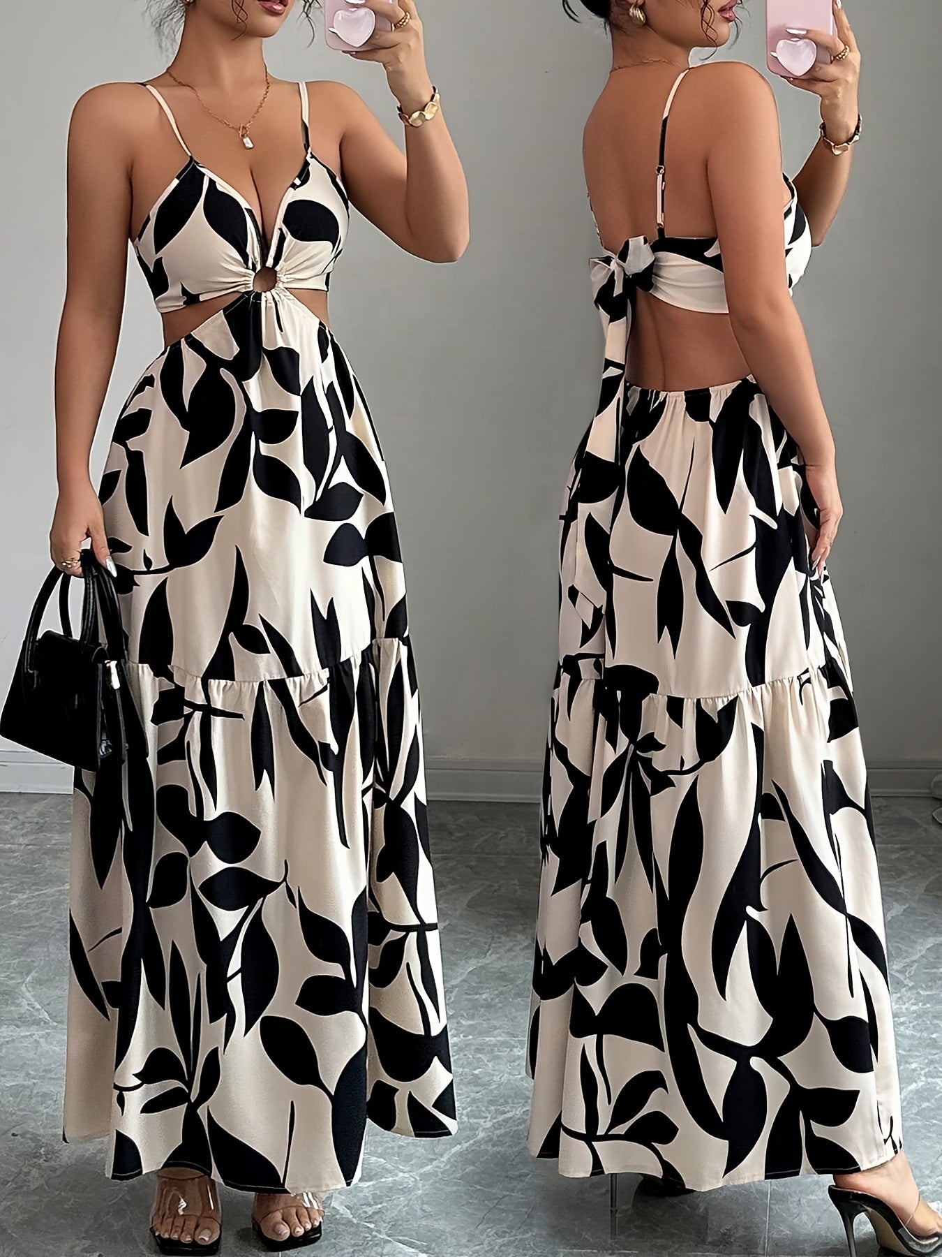 Floral Print Backless Maxi Dress