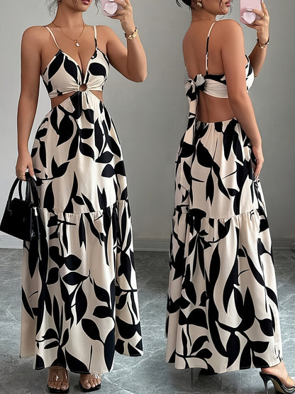 Floral Print Backless Maxi Dress