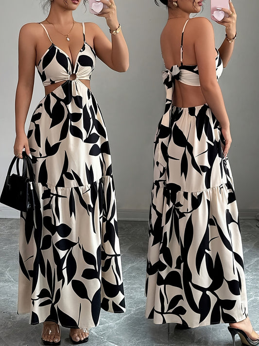Floral Print Backless Maxi Dress