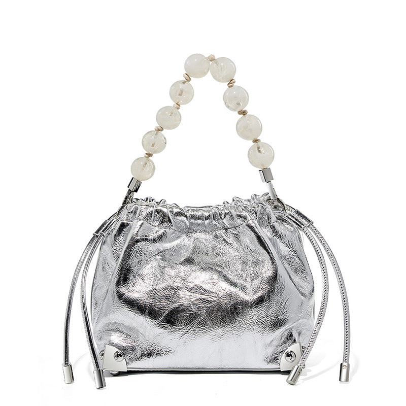 Top-Layer Cowhide Beaded Handbag
