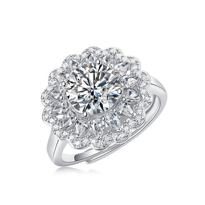 S925 Zilveren Moissanite Bloemen Vrouwelijke Verstelbare Ring