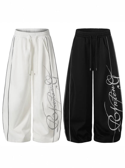 Unisex Letter Embroidery Wide-Leg Street Style Sweatpants