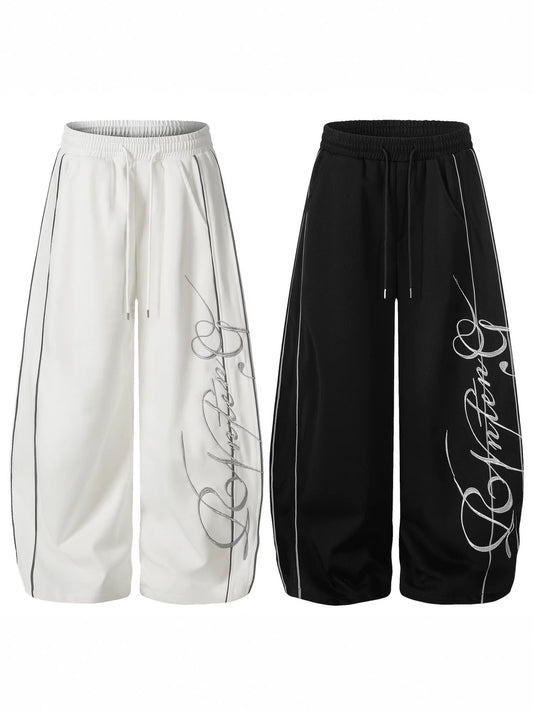 Unisex Letter Embroidery Wide-Leg Street Style Sweatpants