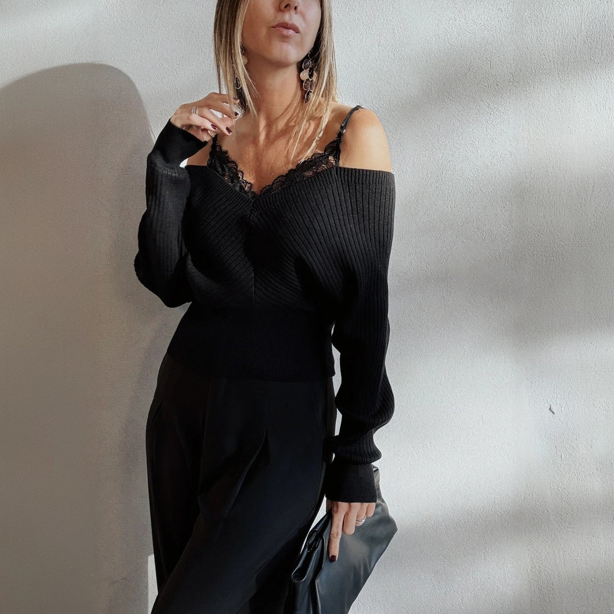 Women's Off-Shoulder Slim Fit Long Sleeve Crop Top Viscose Pullover