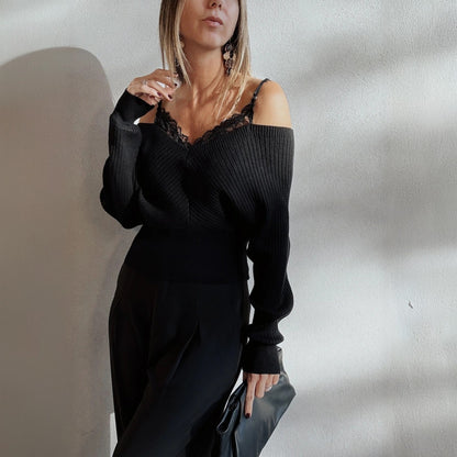 Women's Off-Shoulder Slim Fit Long Sleeve Crop Top Viscose Pullover