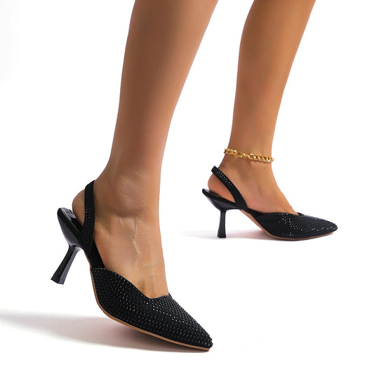 Slingback pumps met strass dunne hoge hak en spitse neus