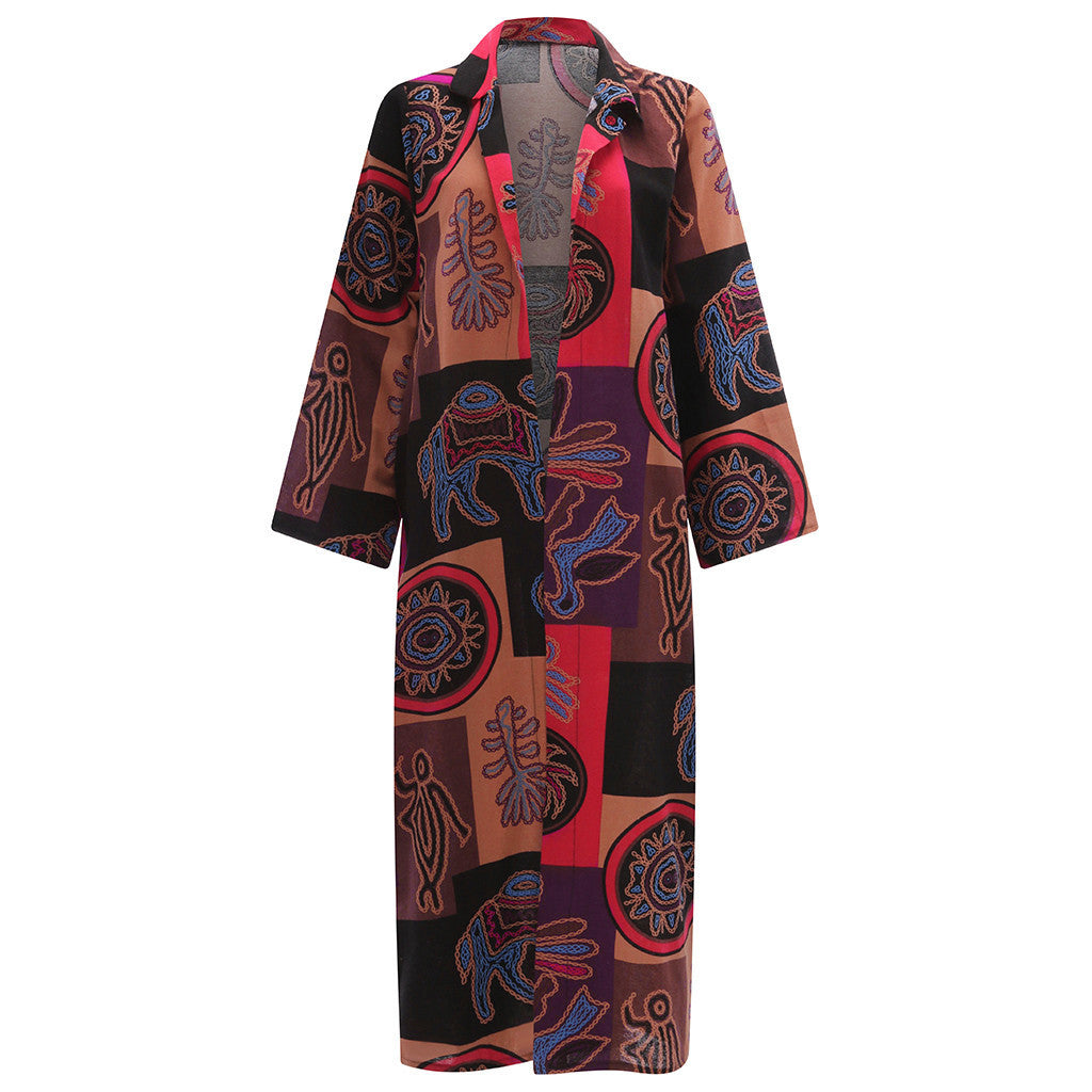 Lange open vest-jas met print