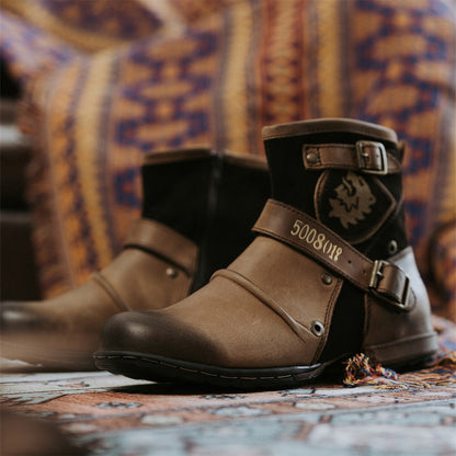 Western denim PU-leren Martin boots voor heren