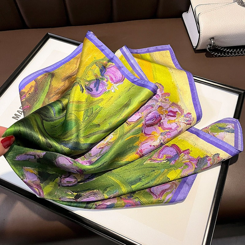 Countryside style spring and summer purple tulip silk scarf  women's scarf neck protection scarf