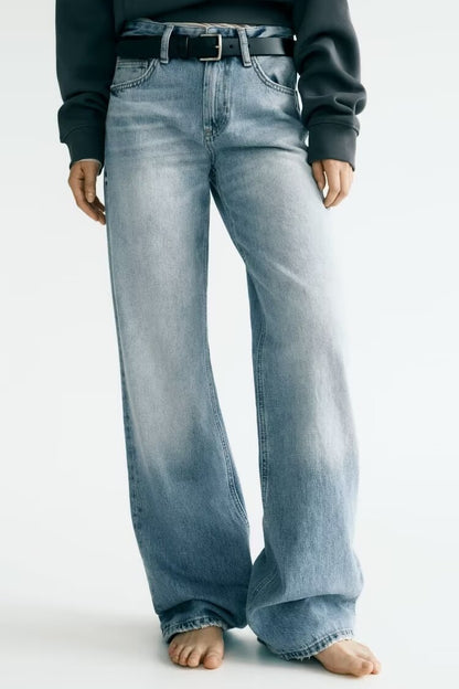 Jeans met hoge taille en rechte wijde pijpen voor dames