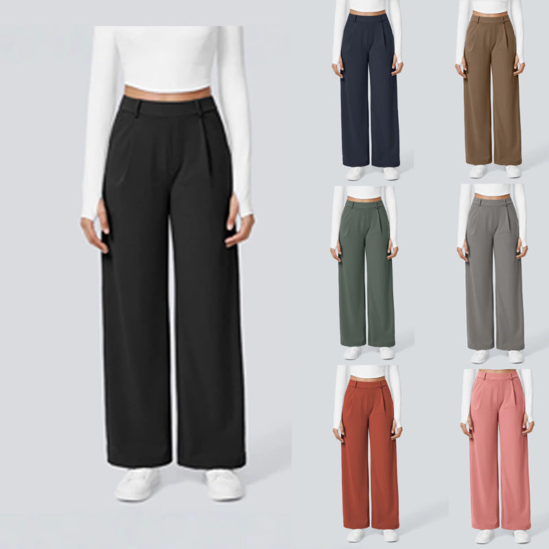 Women's High-Waist Straight-Leg Pocket Casual Outdoor Trousers