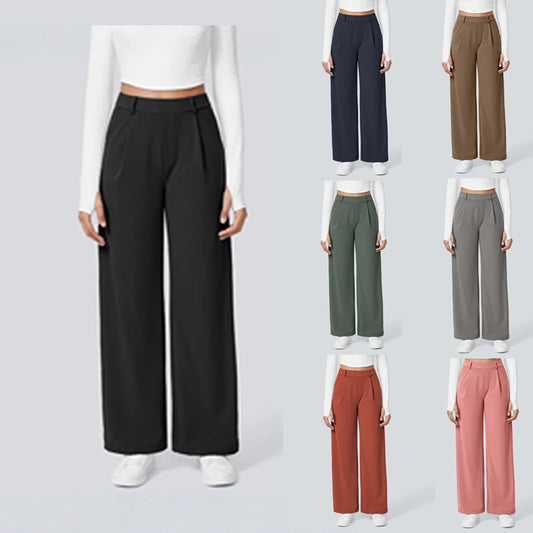 Women's High-Waist Straight-Leg Pocket Casual Outdoor Trousers