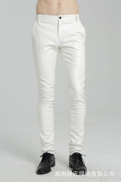 2025 new spring and autumn leather pants men's fashion skinny motorcycle leather pants thin plus size PU trousers wholesale