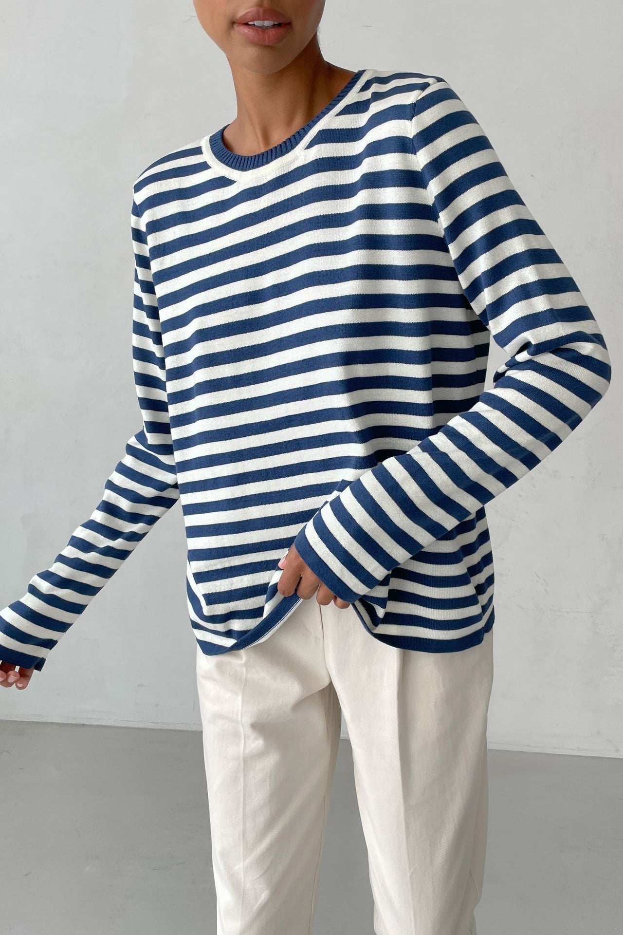 Striped Knitted Sweater Women Pullover Casual Long Sleeve