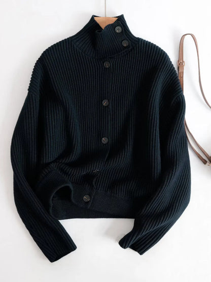 Womens High Neck Knitted Cardigan
