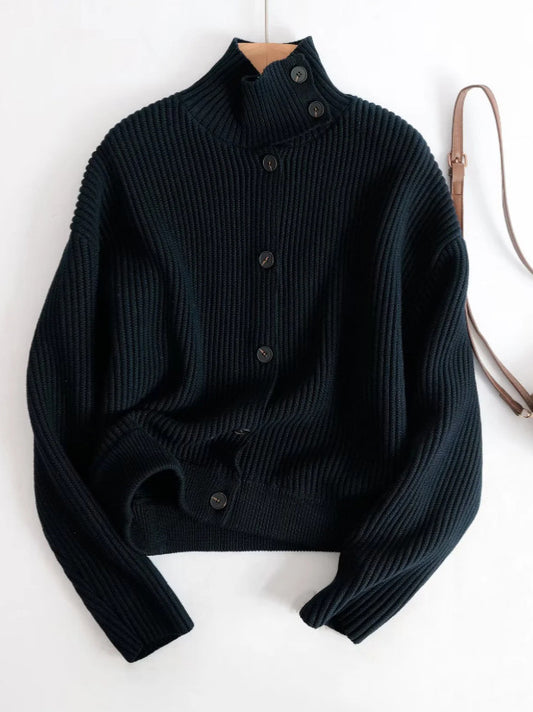 Womens High Neck Knitted Cardigan